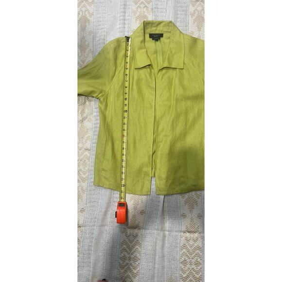TALBOTS Pure Irish Linen Light Bright Green Open Blazer 3/4 Sleeves Size L - Picture 6 of 8